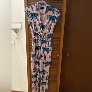 Nooworks MAGIC SUIT - jumpsuit Pink with Blue Tiger Print (XS)